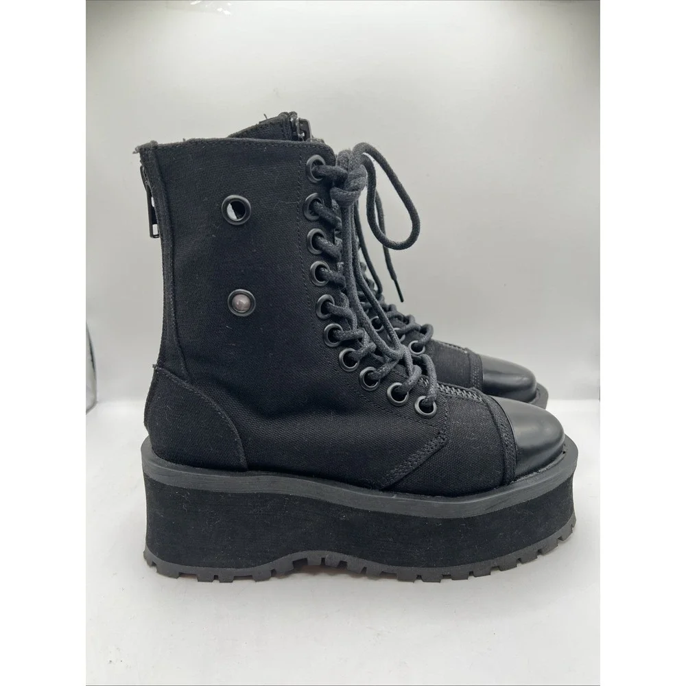 Demonia GRAVEDIGGER-10 Platform Lace Up Ankle Black Metal Toe Cap Sz 4